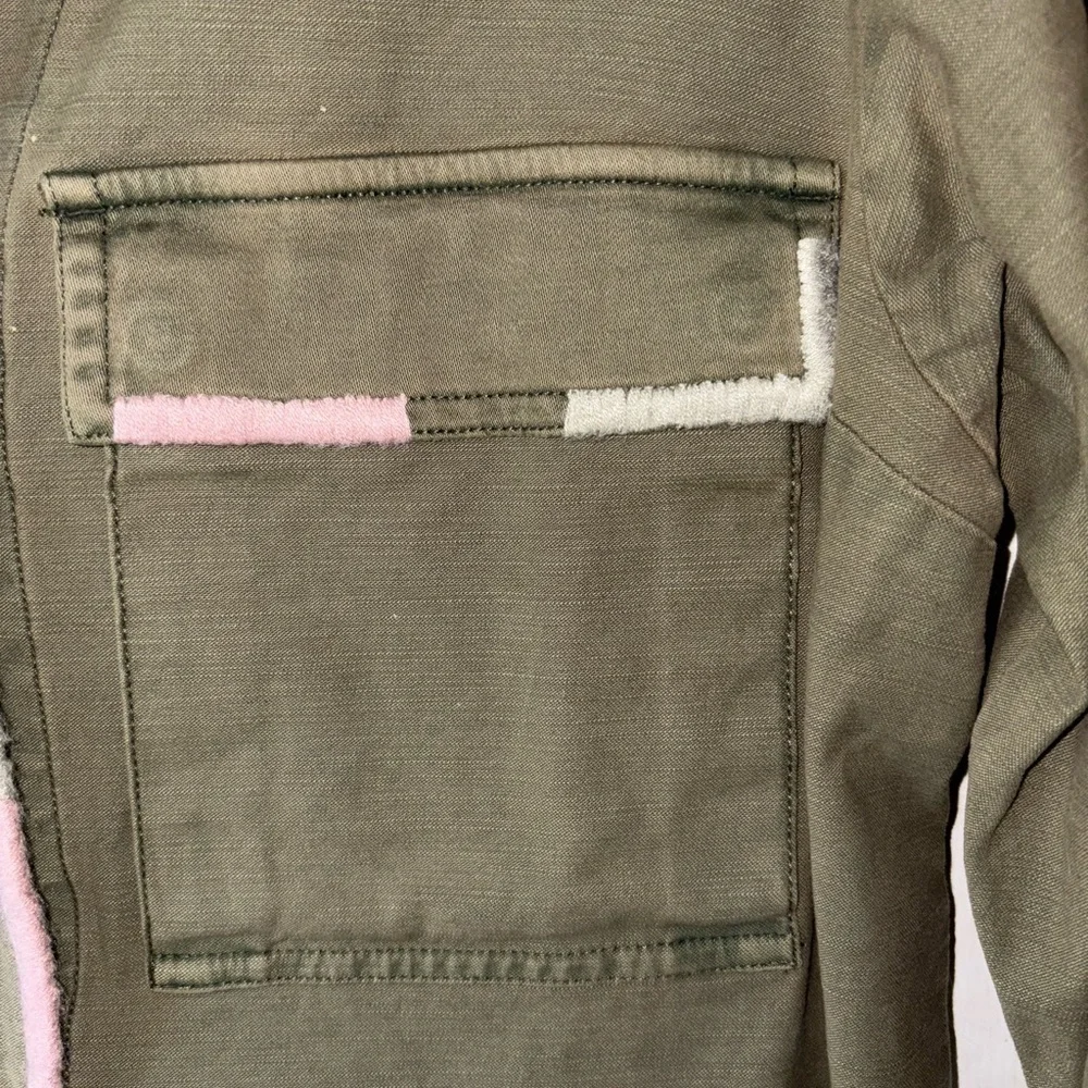 Anthropologie Pilcro Embroidered Utility Cropped Jacket Olive Medium Boho - Picture 7 of 8